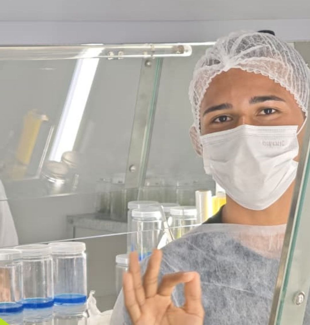 Técnico no laboratório de mudas da Golden Viveiros